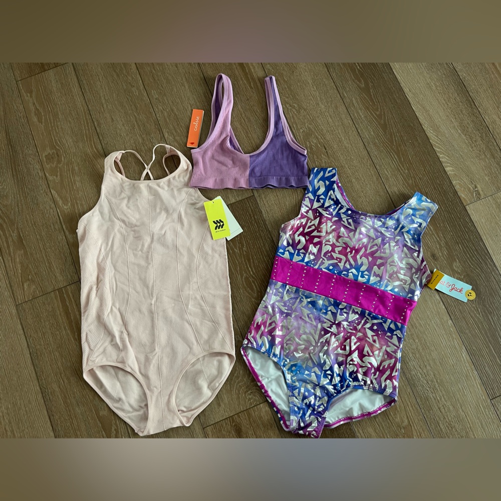 NWT Gymnastics Leotard Girl's Size XL 14 & Bralette Women's XS Bundle Athletic